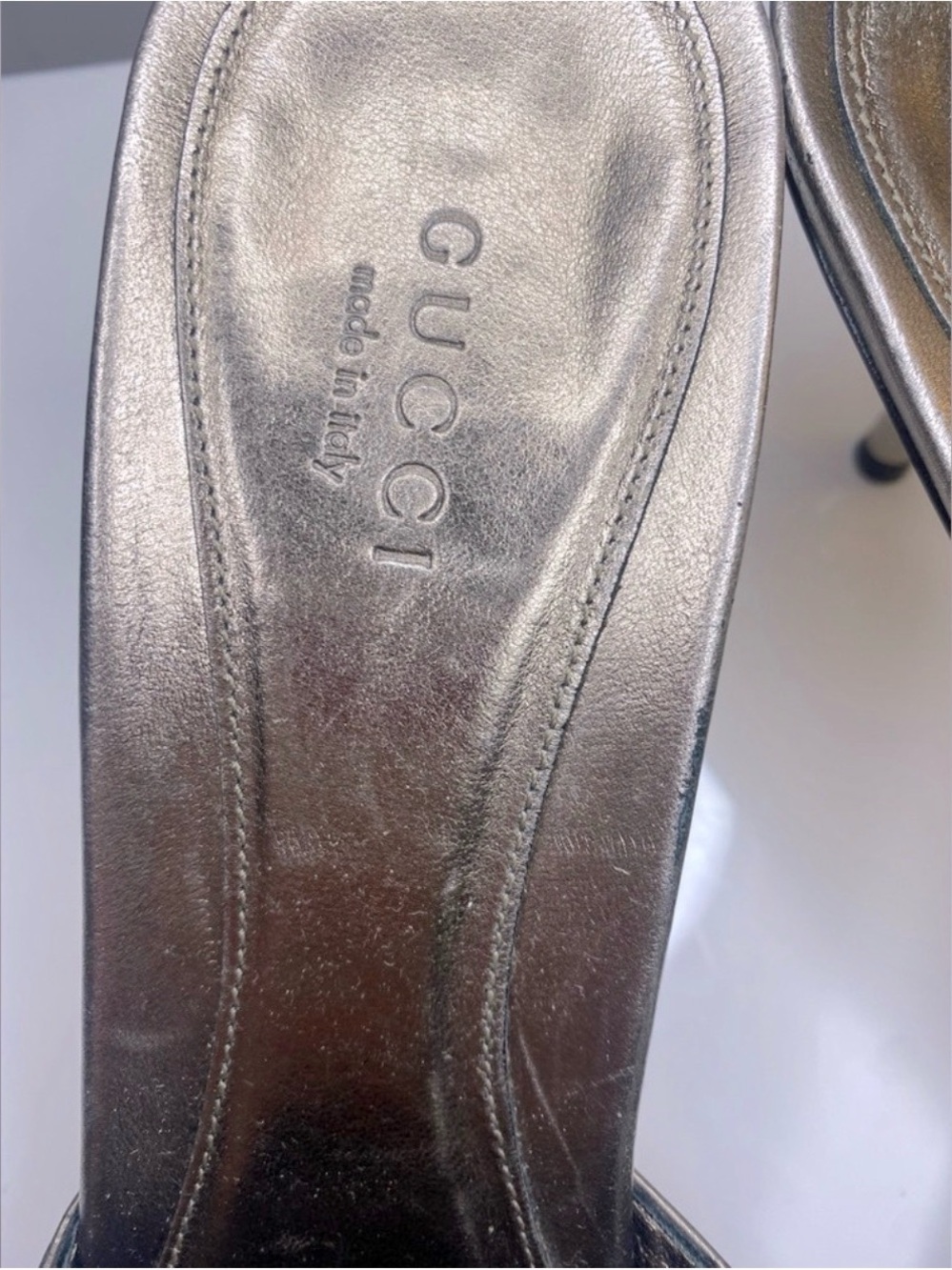Auth Gucci Metallic silver gunmetal Horsebit Mule 9 Slide heel Guccisima leather - Picture 5 of 7